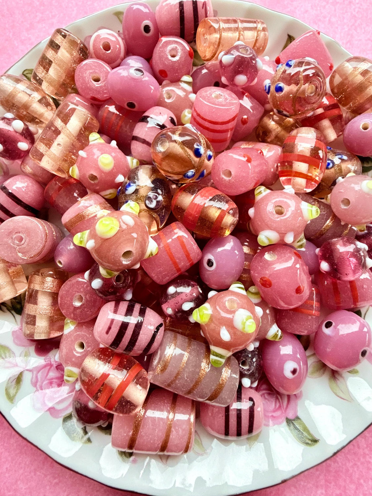 1/2 lb Candy Dust Lampwork Bead Mix – Pink & Warm Glass Beads – Bulk Beads for Jewelry Making