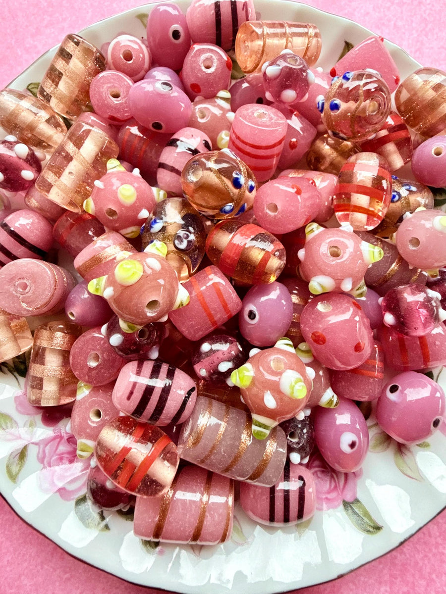 1/2 lb Candy Dust Lampwork Bead Mix – Pink & Warm Glass Beads – Bulk Beads for Jewelry Making