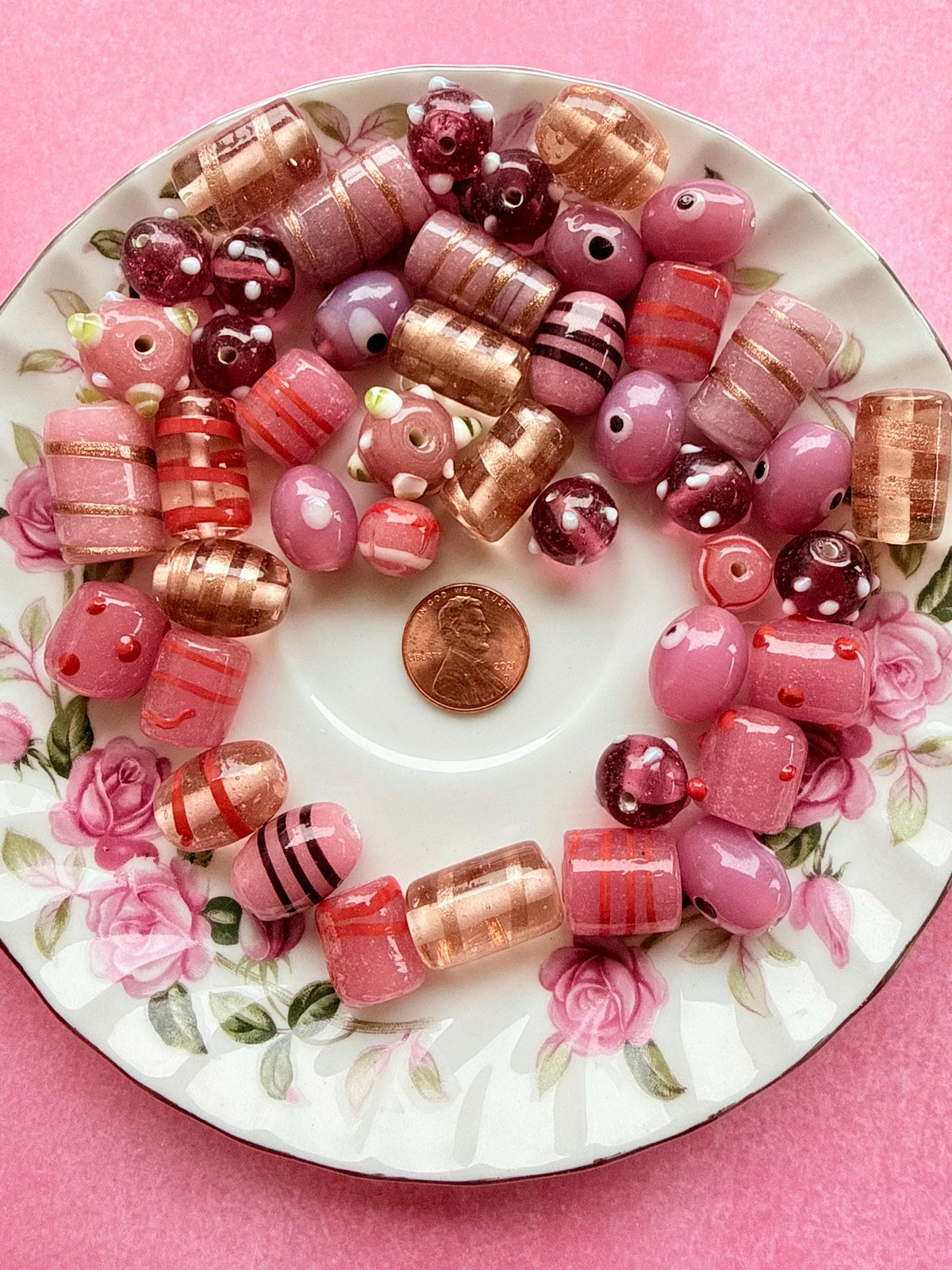 1/2 lb Candy Dust Lampwork Bead Mix – Pink & Warm Glass Beads – Bulk Beads for Jewelry Making