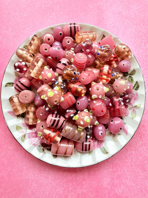 1/2 lb Candy Dust Lampwork Bead Mix – Pink & Warm Glass Beads – Bulk Beads for Jewelry Making