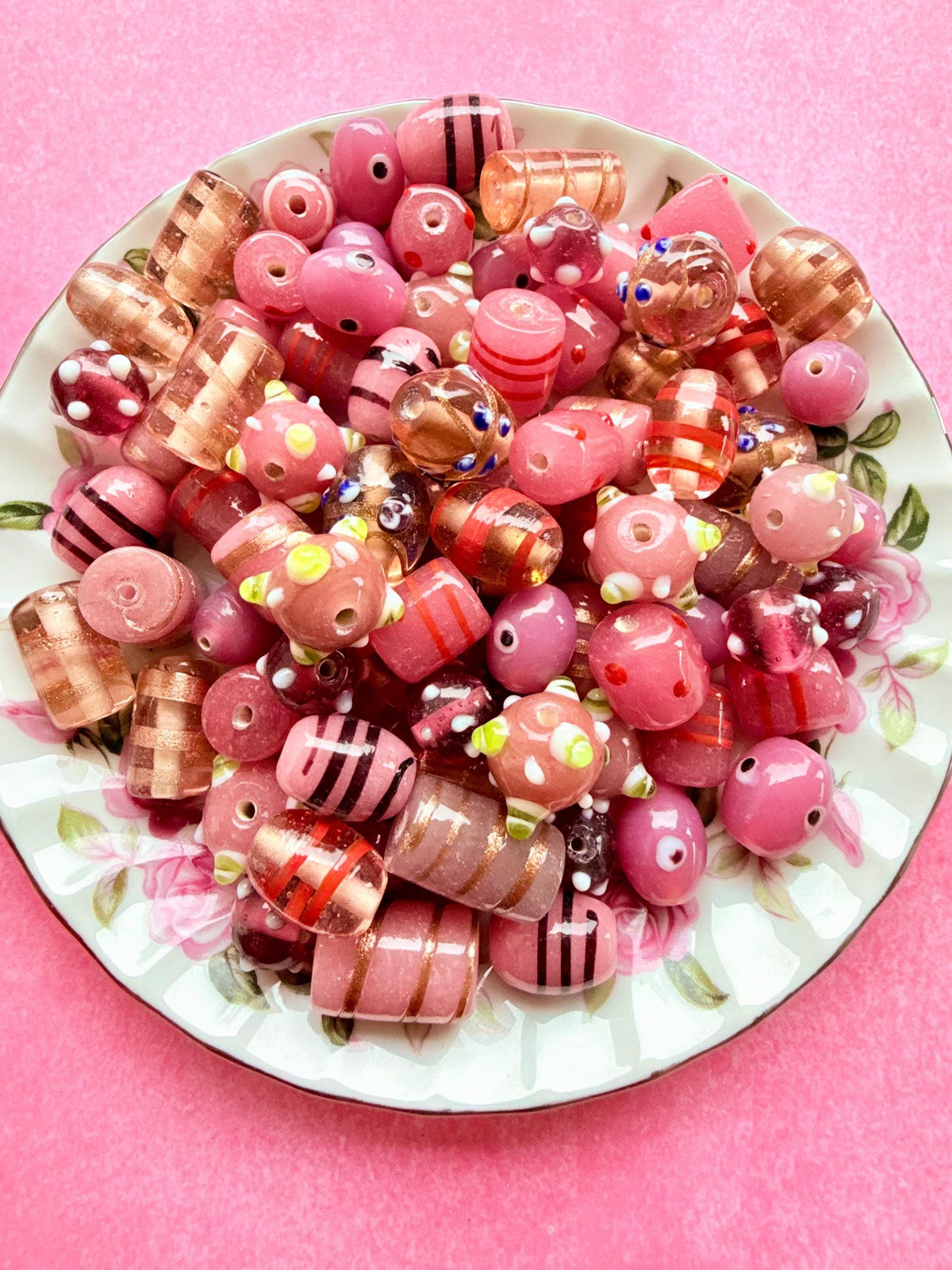1/2 lb Candy Dust Lampwork Bead Mix – Pink & Warm Glass Beads – Bulk Beads for Jewelry Making