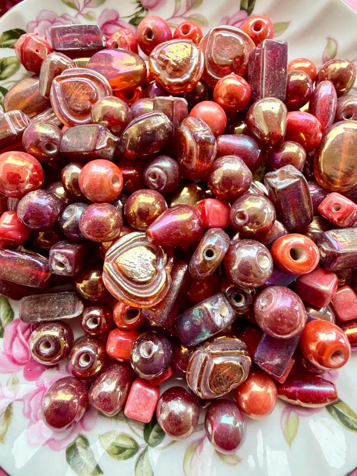 1/2 lb Cherry Red AB Glass Bead Mix – Assorted Shapes for Jewelry Making