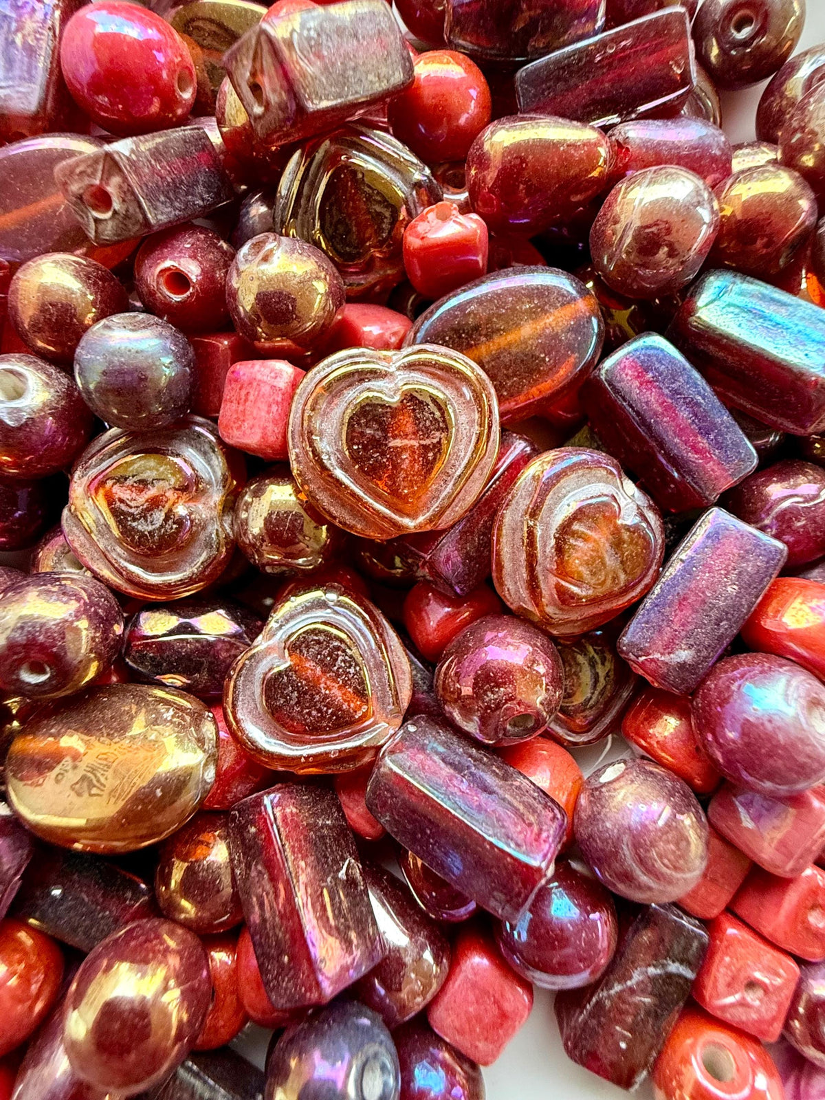 1/2 lb Cherry Red AB Glass Bead Mix – Assorted Shapes for Jewelry Making