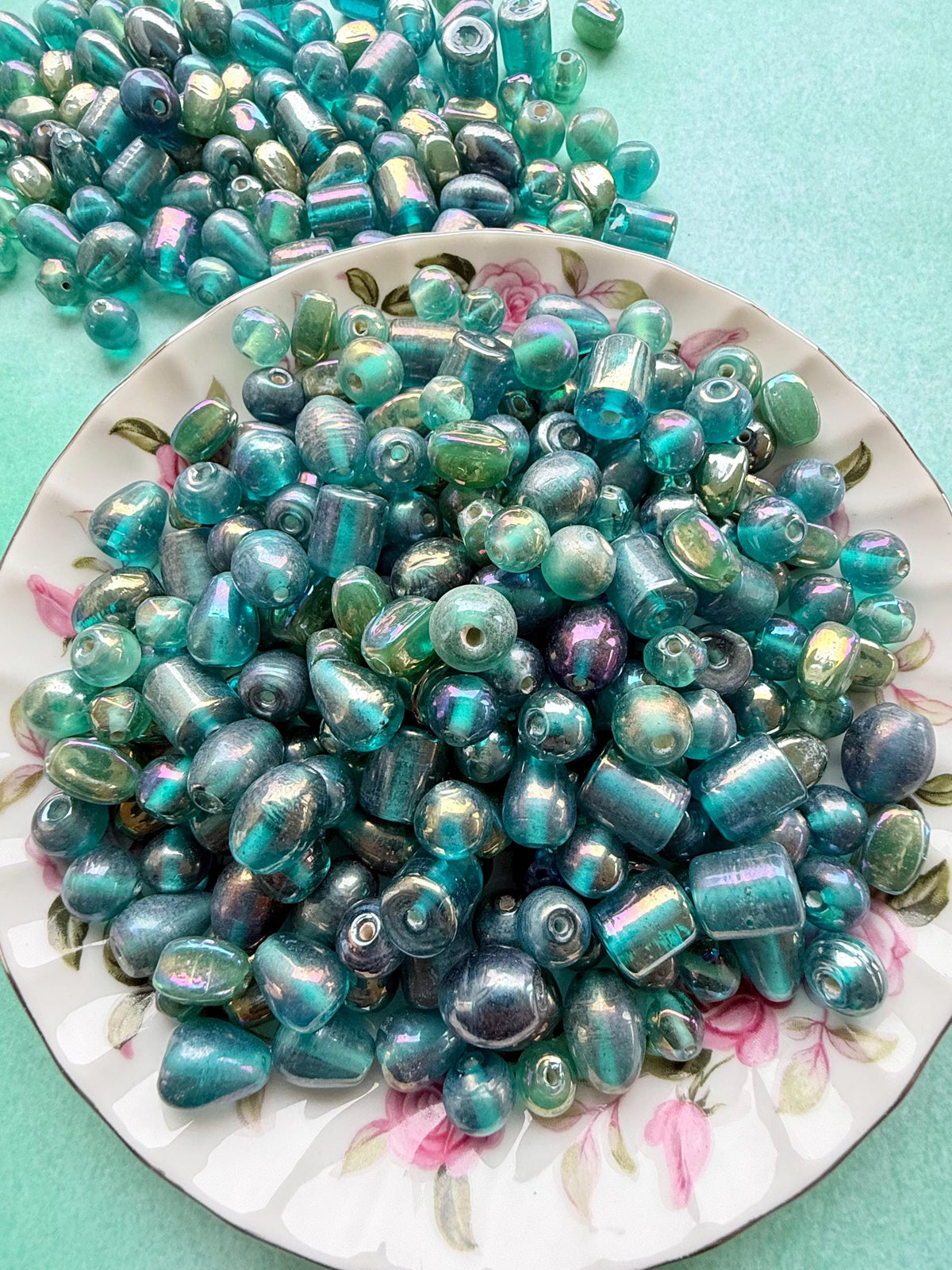 1/2 lb Emerald Teal Glass AB Bead Mix – Jewelry Making Supplies – Bulk Beads