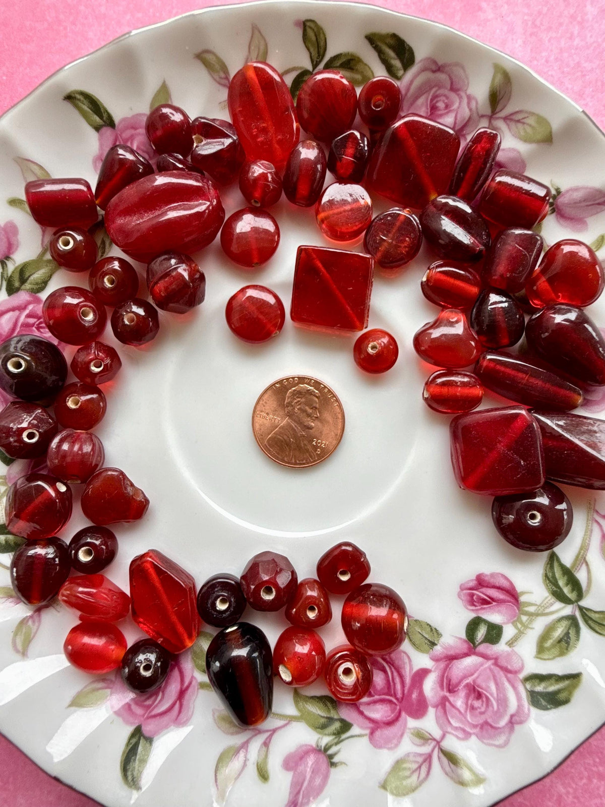 1/2 lb Ruby Red Glass Bead Mix – Assorted Shapes for Jewelry Making