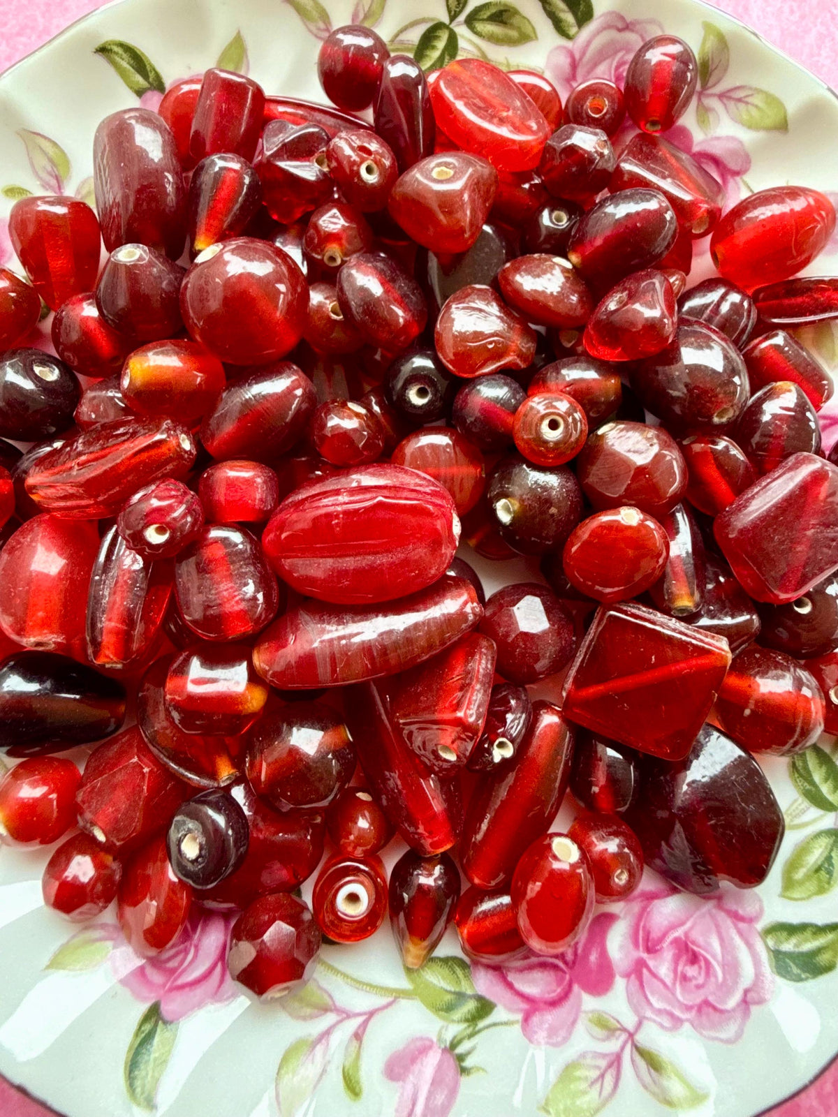 1/2 lb Ruby Red Glass Bead Mix – Assorted Shapes for Jewelry Making