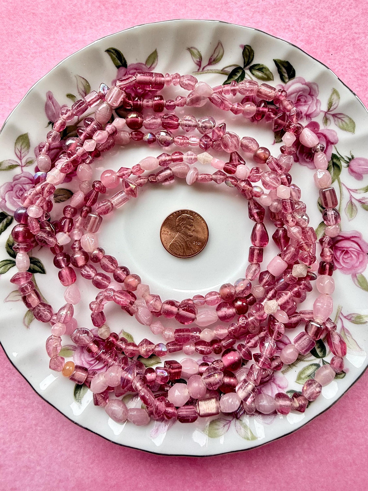 36” Strawberry Cream Glass Bead Strand Mix | 4-7mm Small Pink Assorted Bead Strand
