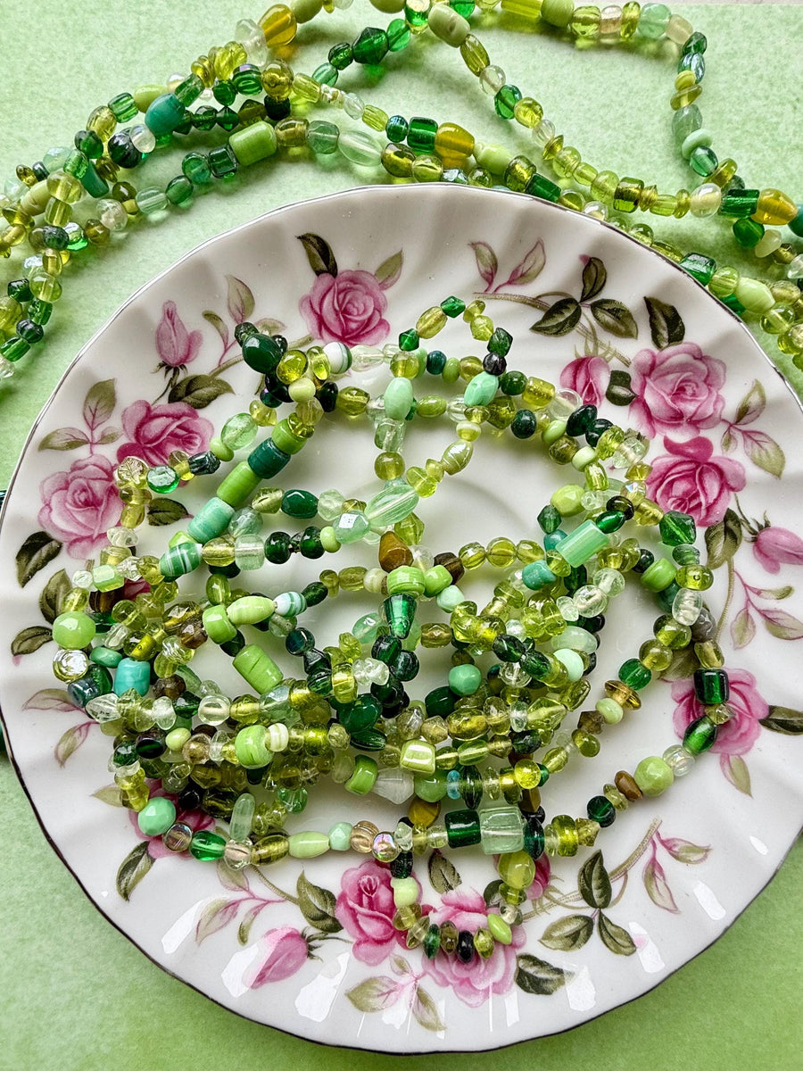 36” Spring Moss Glass Strand | 4-7mm | Small Assorted Green Bead Strands