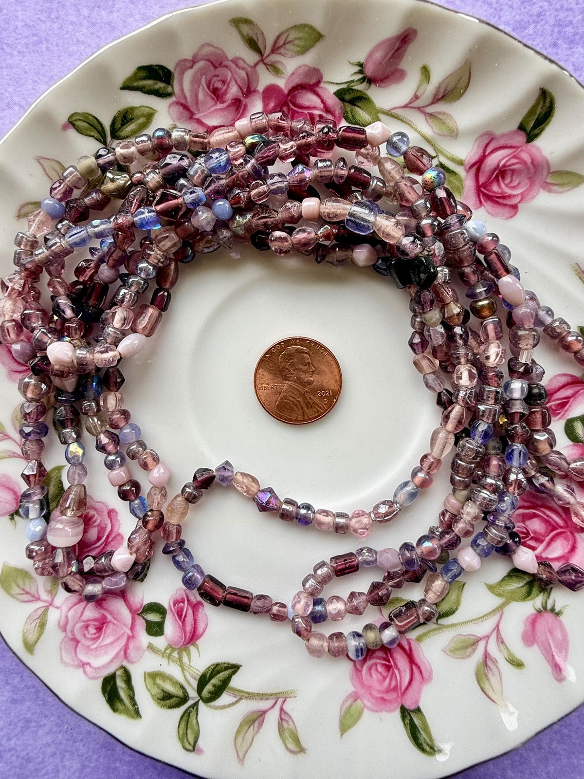 36” Lavender Treasure Glass Bead Strand Mix | 4-7mm Small Assorted Bead Strands