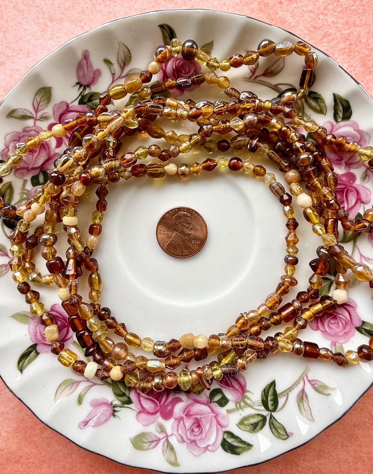 36” Honey Amber Treasure Glass Bead Strand | 4-7mm Small Assorted Bead Strands
