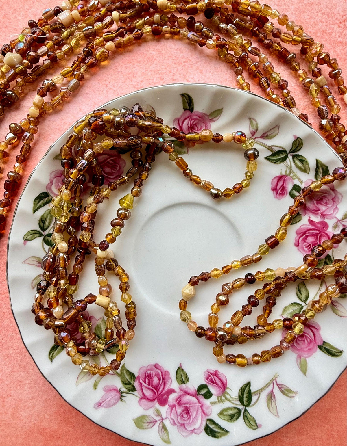 36” Honey Amber Treasure Glass Bead Strand | 4-7mm Small Assorted Bead Strands