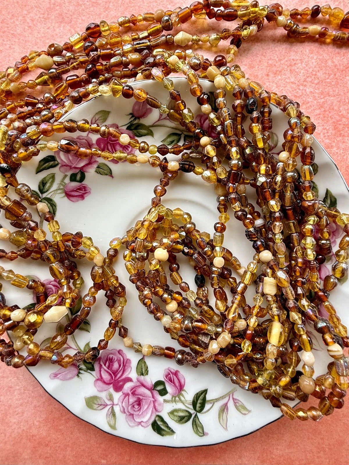 36” Honey Amber Treasure Glass Bead Strand | 4-7mm Small Assorted Bead Strands