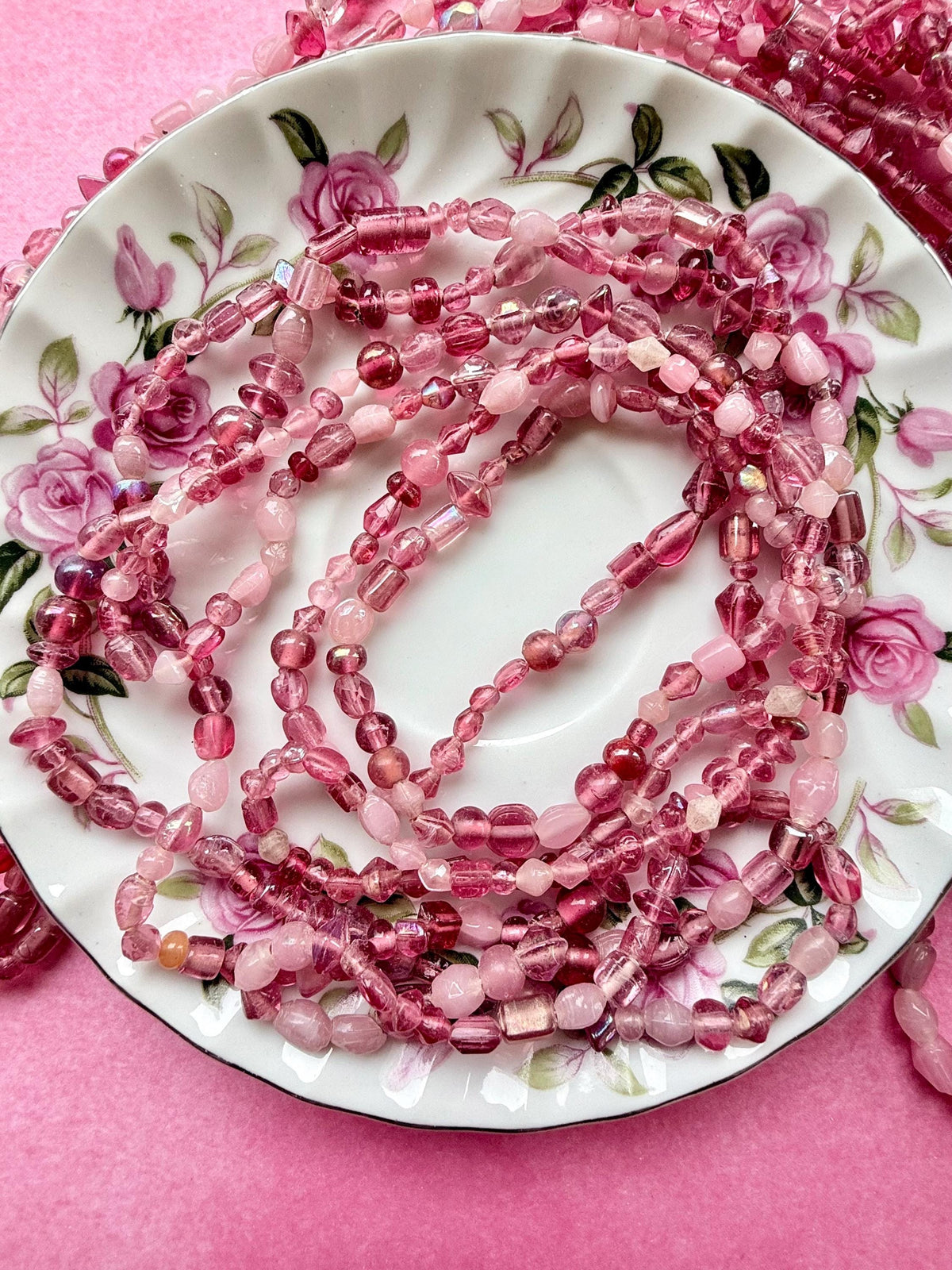 36” Strawberry Cream Glass Bead Strand Mix | 4-7mm Small Pink Assorted Bead Strand