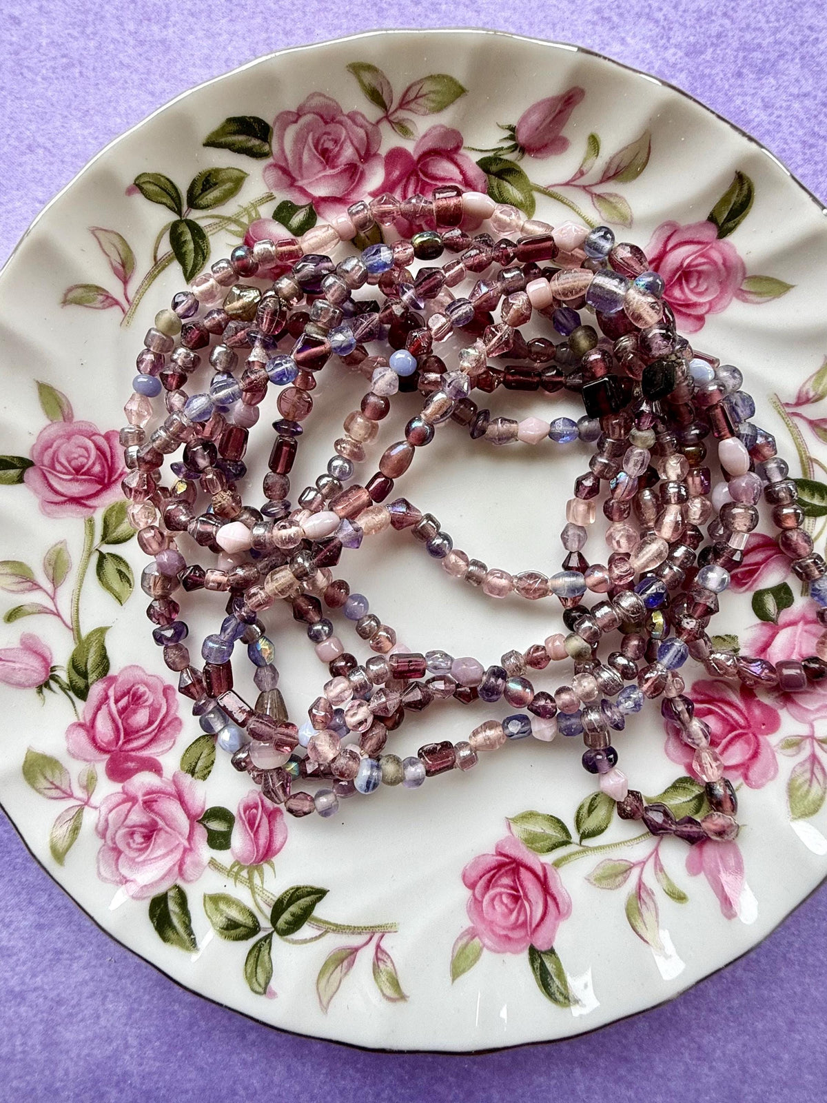 36” Lavender Treasure Glass Bead Strand Mix | 4-7mm Small Assorted Bead Strands