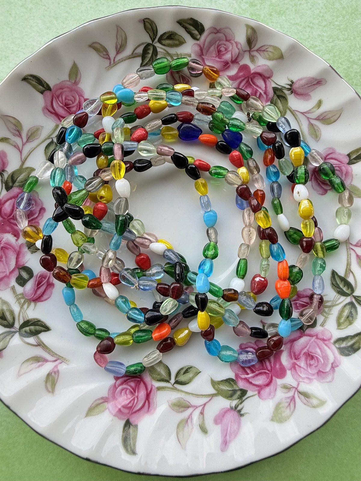 36" Carnival Glass Bead Strand | Mixed Vintage Glass Beads (4-7mm)