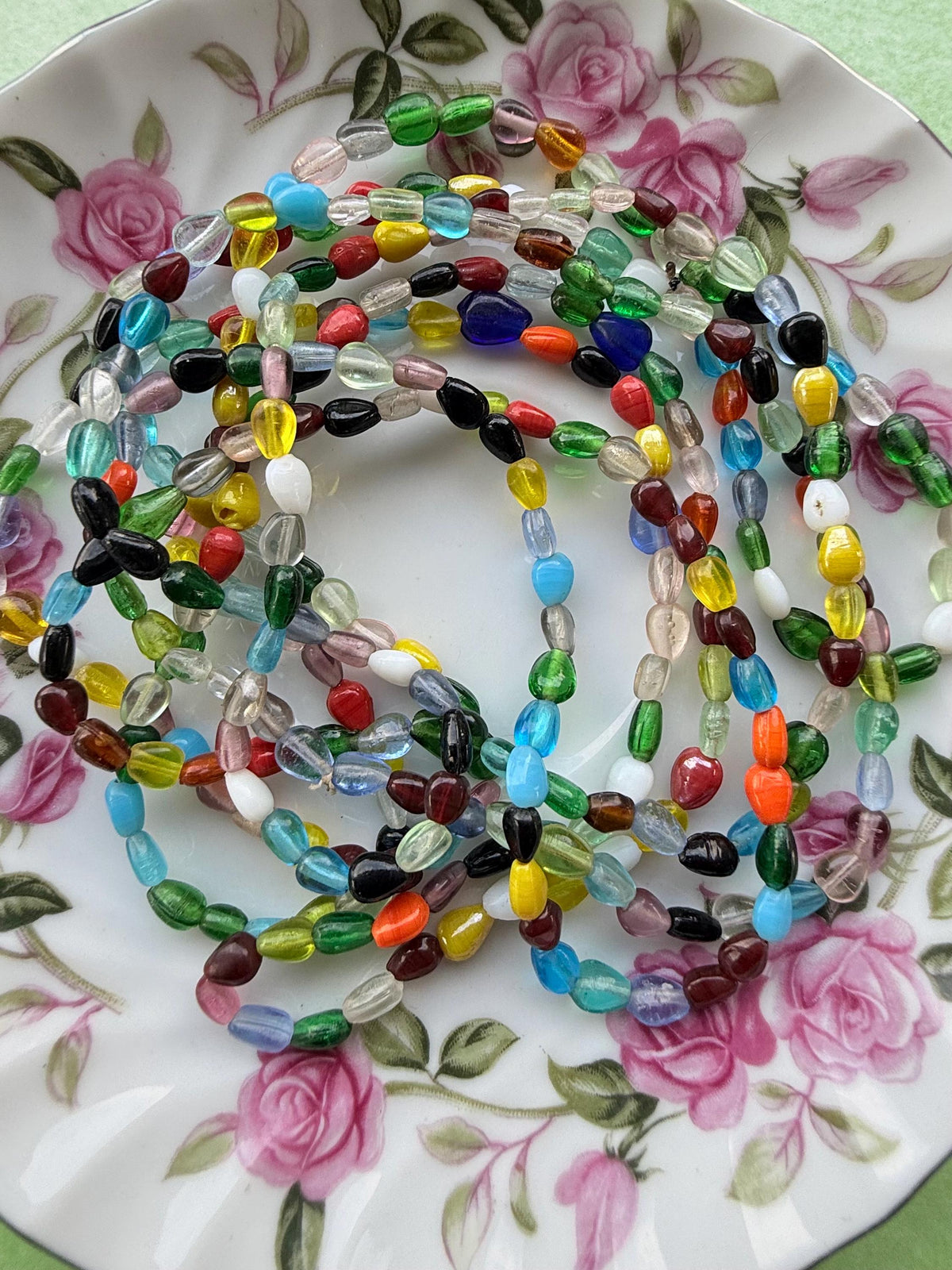 36" Carnival Glass Bead Strand | Mixed Vintage Glass Beads (4-7mm)
