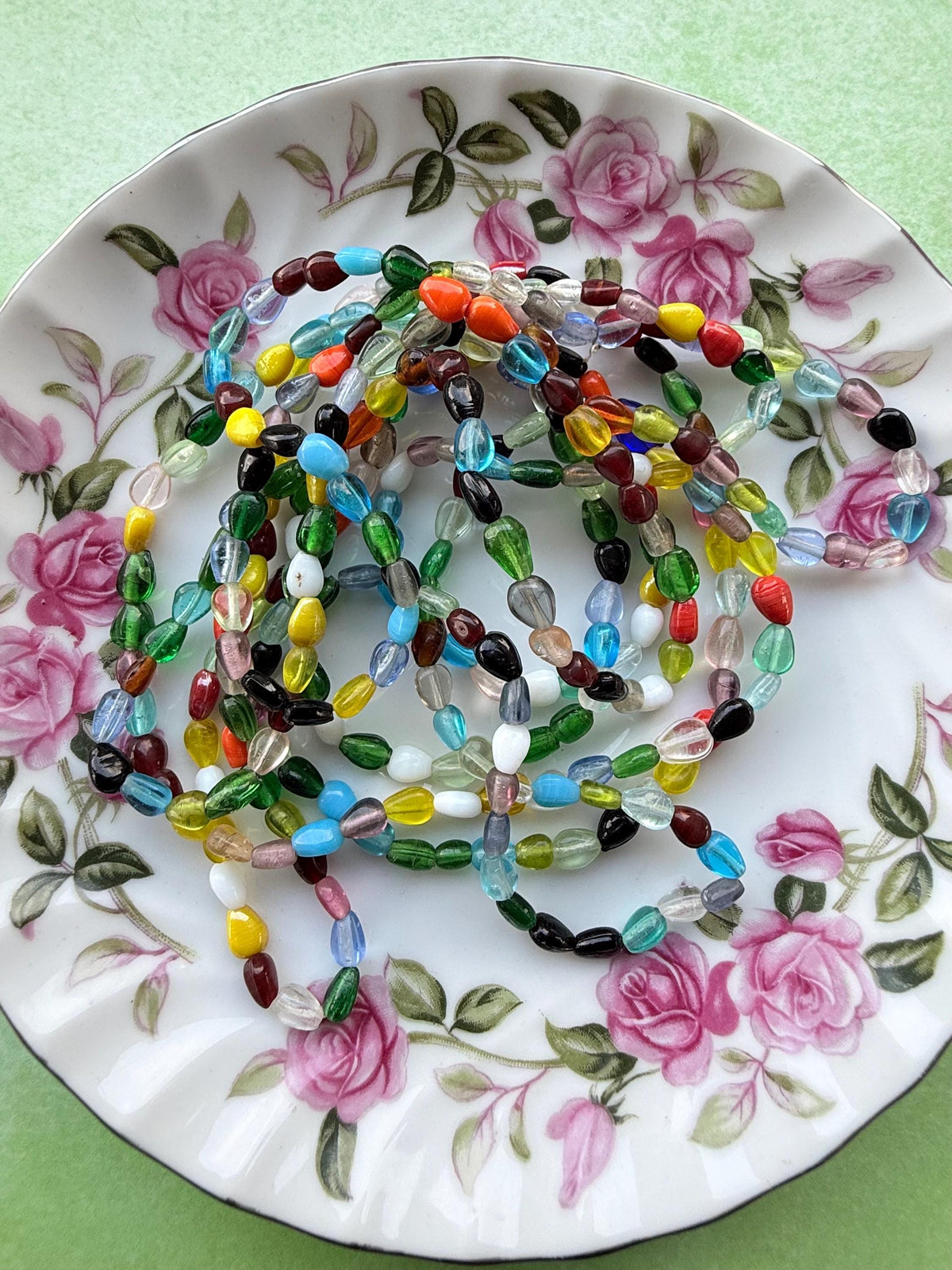 36" Carnival Glass Bead Strand | Mixed Vintage Glass Beads (4-7mm)