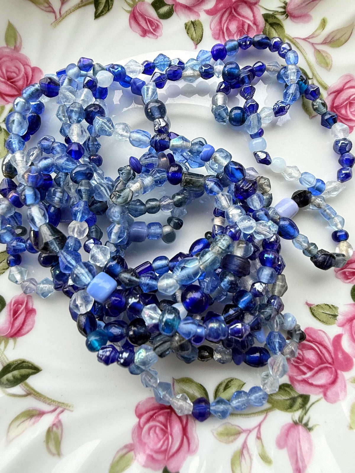 36” Sapphire Blue Glass Bead Strand |  Mixed Glass Beads | 4–7mm Looped Necklace Strand