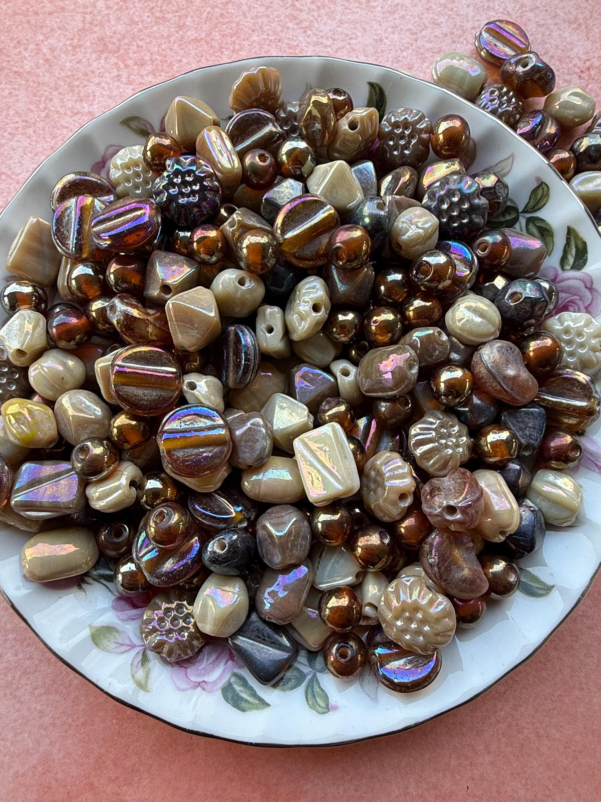 1/2 lb Bronze Aurora Blend AB | Assorted AB Glass Beads | Earth Tone Mix | Bronze & Cream Craft Beads | Jewelry Making Supplies