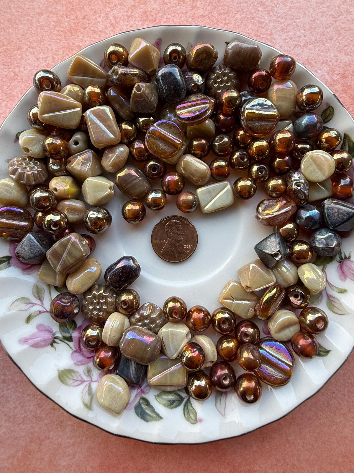 1/2 lb Bronze Aurora Blend AB | Assorted AB Glass Beads | Earth Tone Mix | Bronze & Cream Craft Beads | Jewelry Making Supplies
