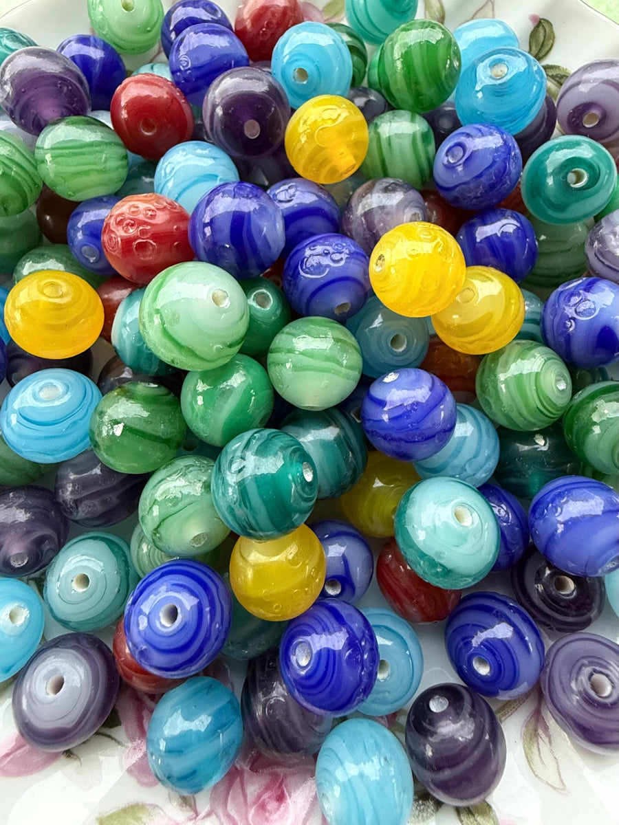 1/2 lb Harbor Mix Glass Beads | Assorted Round Glass Beads | Swirled Craft Beads | Jewelry Making Supplies | Bulk Bead Mix