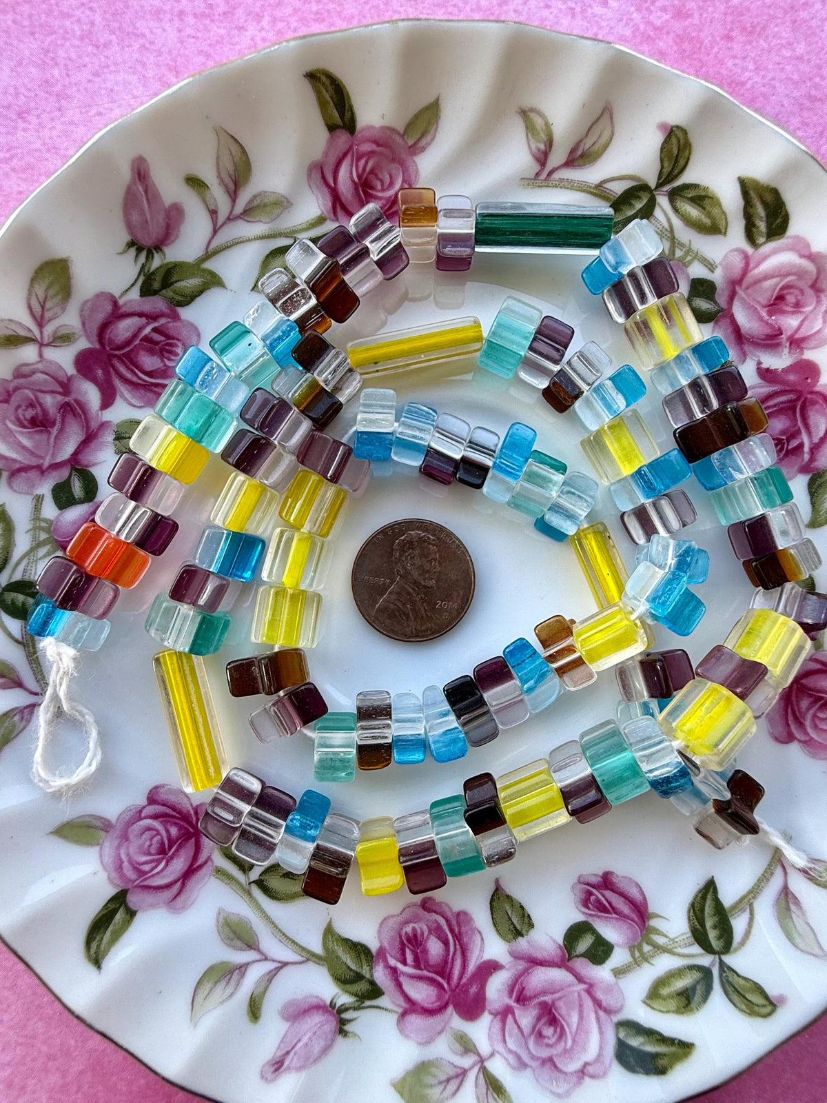 24” Lemonade Mix Cane Glass Bead Strand | Assorted Cube & Tube Beads | Jewelry Making Supplies