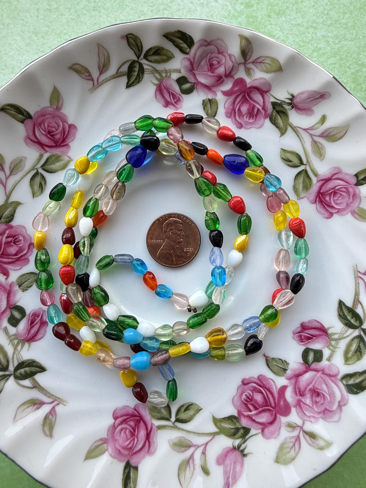36" Carnival Glass Bead Strand | Mixed Vintage Glass Beads (4-7mm)