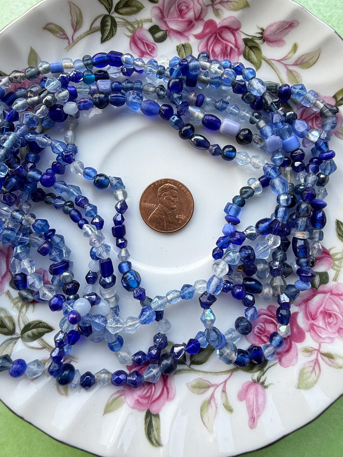 36” Sapphire Blue Glass Bead Strand |  Mixed Glass Beads | 4–7mm Looped Necklace Strand