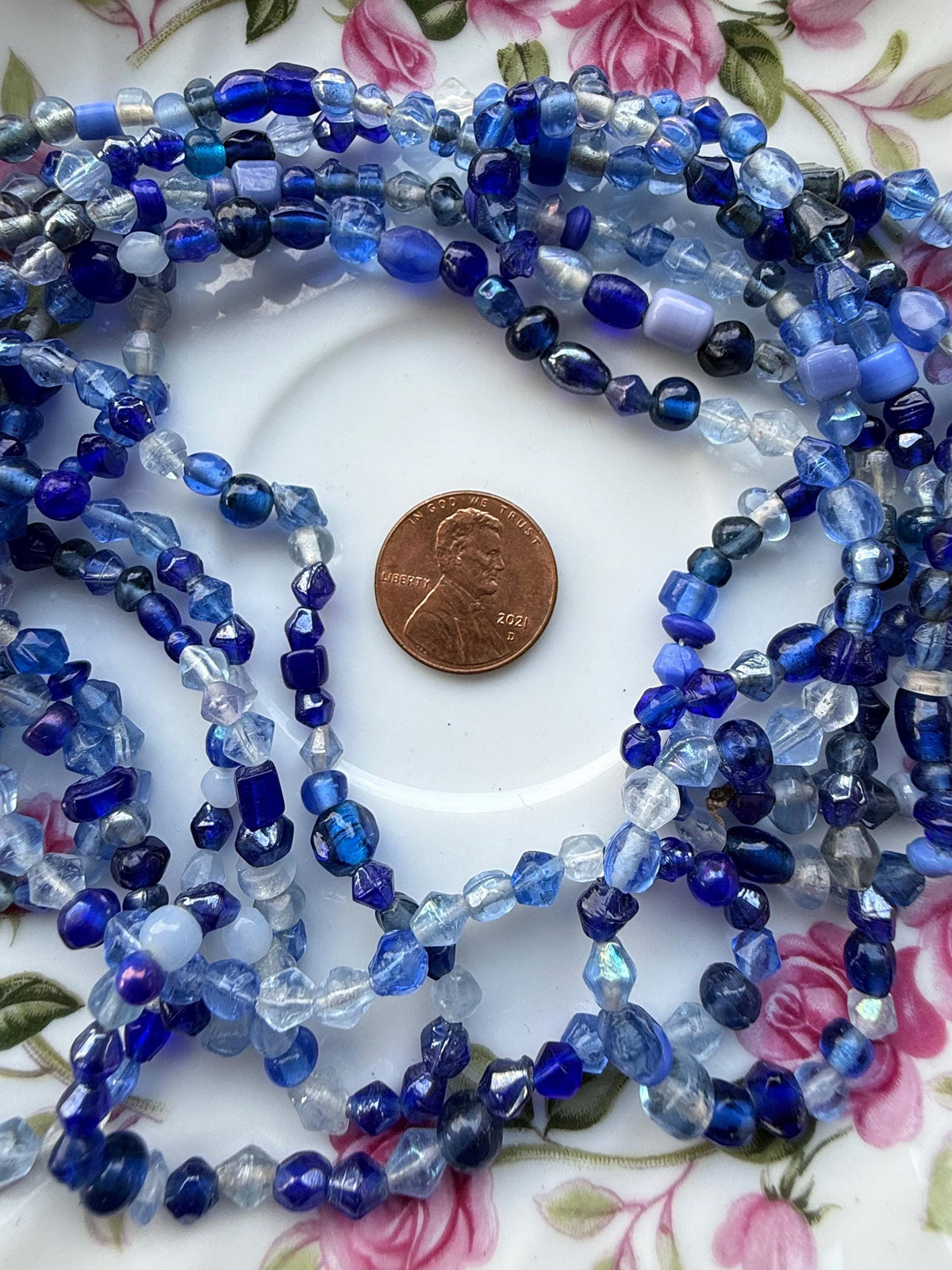 36” Sapphire Blue Glass Bead Strand |  Mixed Glass Beads | 4–7mm Looped Necklace Strand