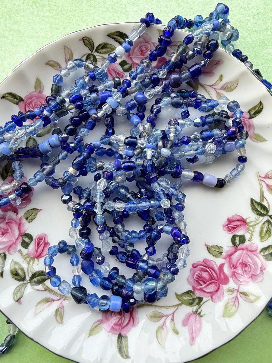 36” Sapphire Blue Glass Bead Strand |  Mixed Glass Beads | 4–7mm Looped Necklace Strand