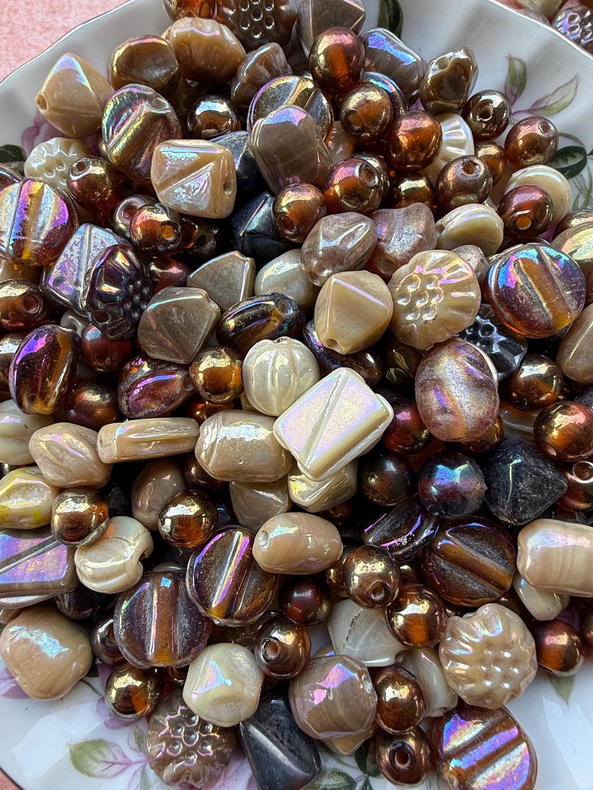 1/2 lb Bronze Aurora Blend AB | Assorted AB Glass Beads | Earth Tone Mix | Bronze & Cream Craft Beads | Jewelry Making Supplies
