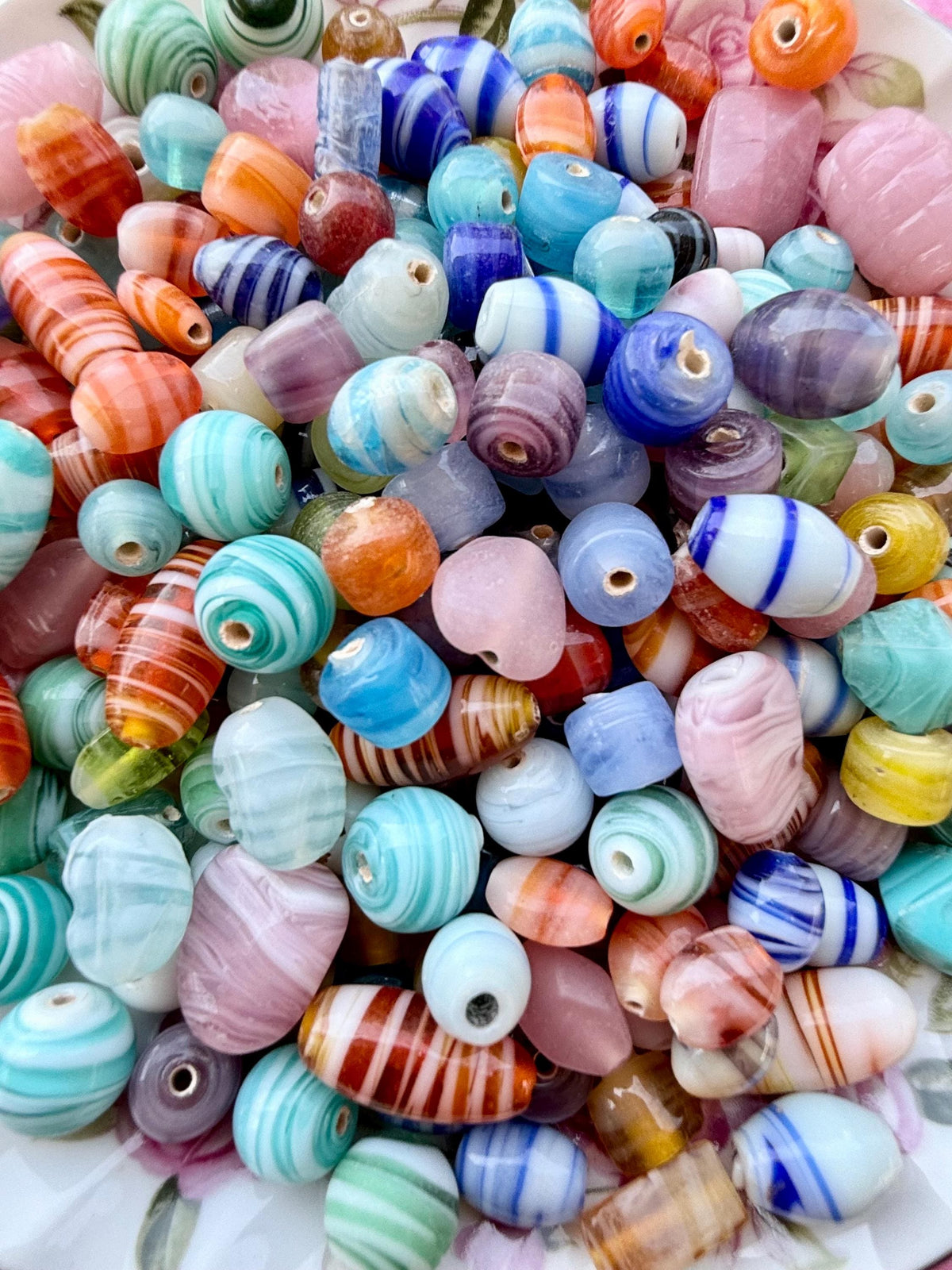 1/2 lb Retro Candy Glass Bead Mix – Assorted Striped & Colorful Glass Beads, Vintage Style Bead Soup, Bulk Jewelry Making Beads
