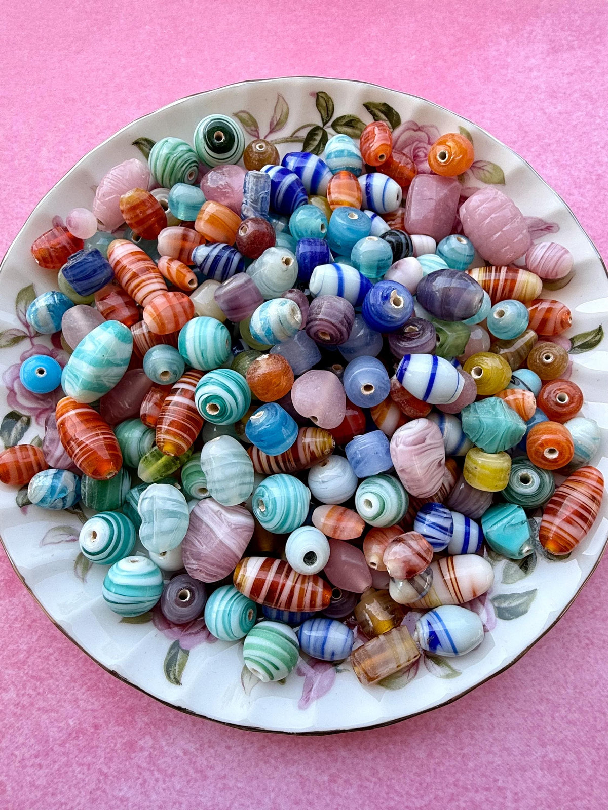 1/2 lb Retro Candy Glass Bead Mix – Assorted Striped & Colorful Glass Beads, Vintage Style Bead Soup, Bulk Jewelry Making Beads