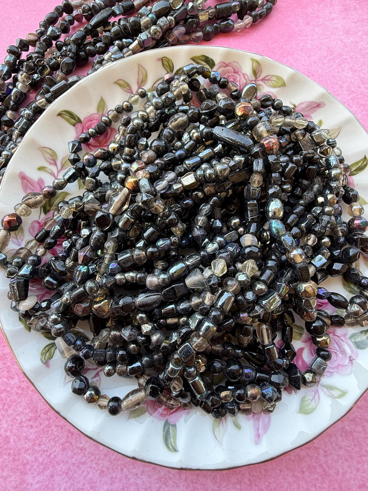 36” Midnight Steel Glass Bead Strand Mix | 4-7mm Small Assorted Glass Beads