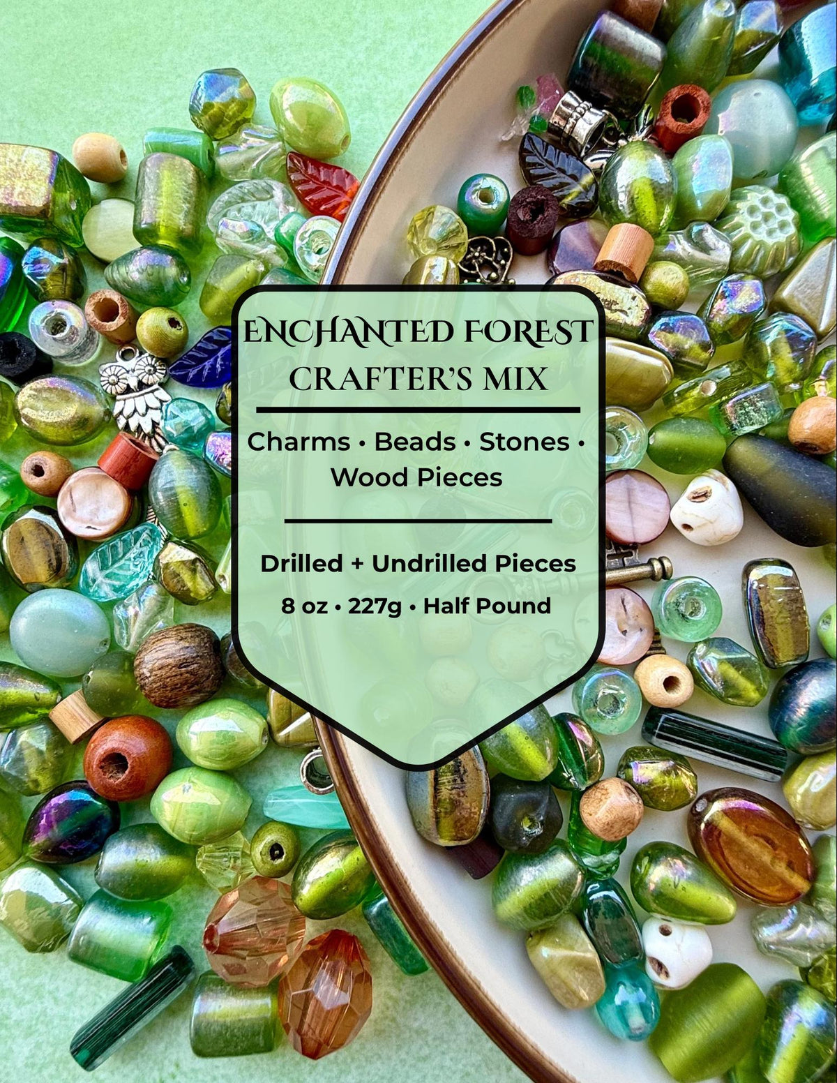 Enchanted Forest Crafter’s Mix | Glass Beads, Wood Pieces, Charms, Stones & Woodland Craft Mix