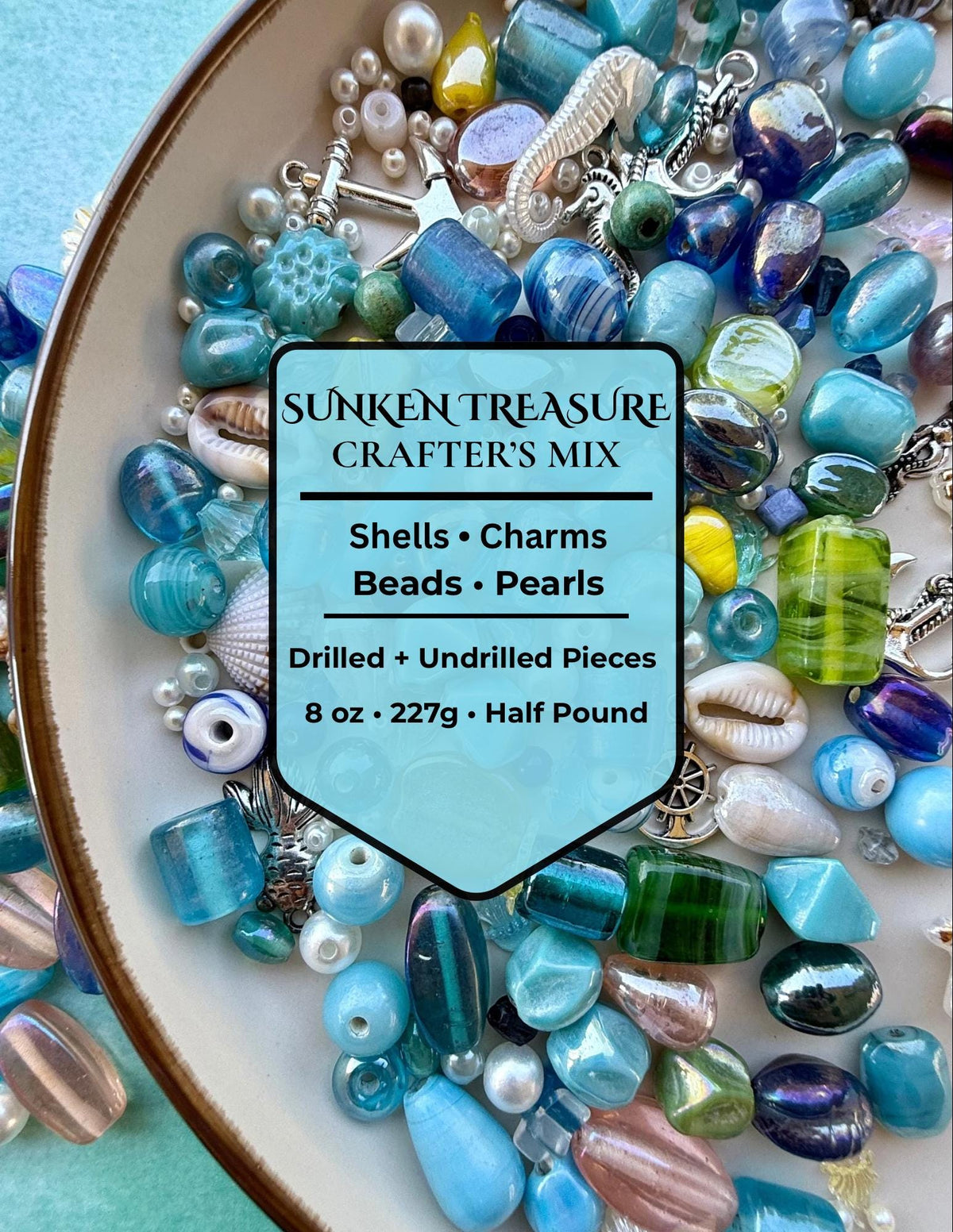 Sunken Treasure Crafter’s Mix | Glass Beads, Shells, Pearls, Charms & Ocean Craft Mix