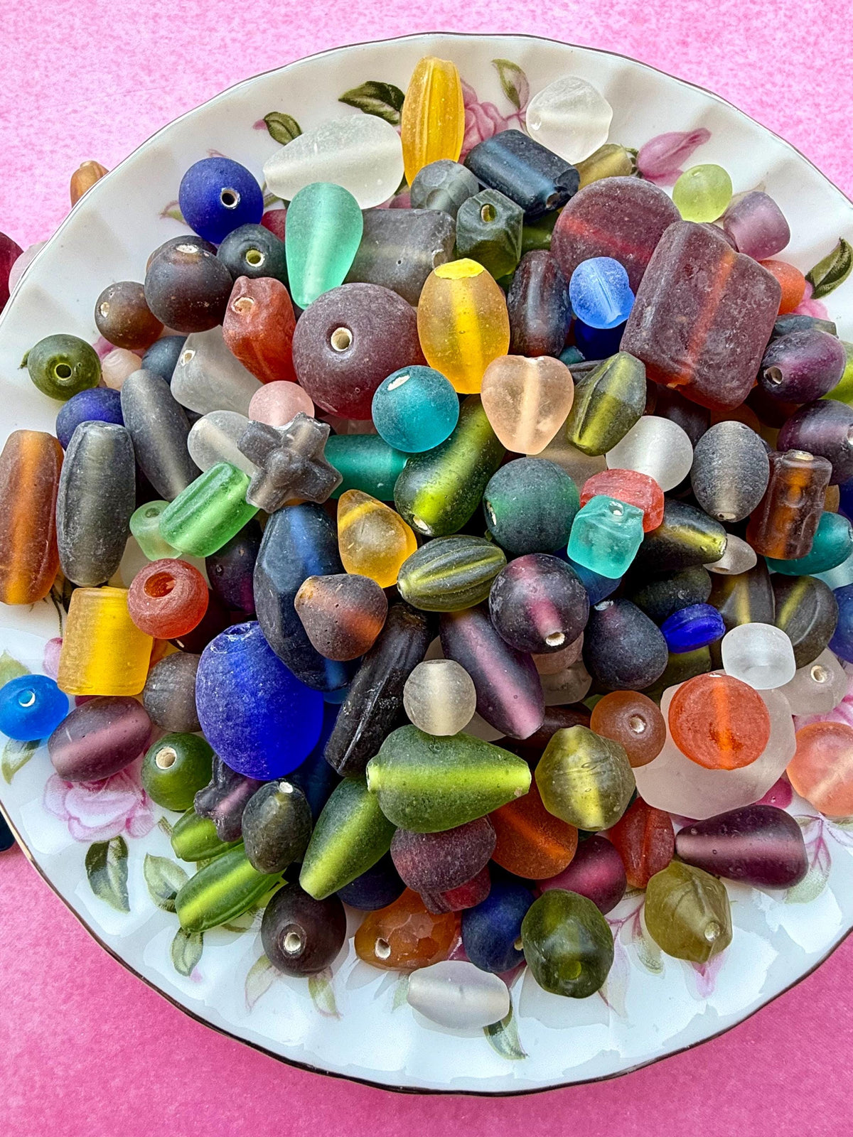 1/2 lb Frosted Treasure Mix Glass Beads - Assorted Random Glass Bead Mix – Bulk Beads for Jewelry Making