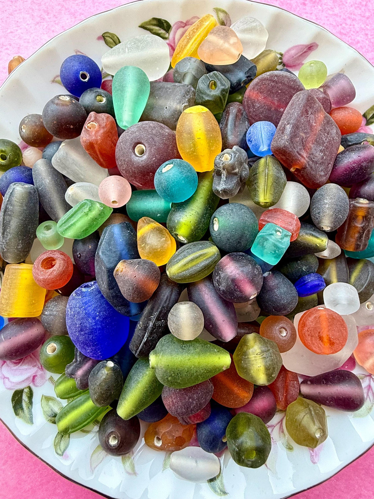 1/2 lb Frosted Treasure Mix Glass Beads - Assorted Random Glass Bead Mix – Bulk Beads for Jewelry Making