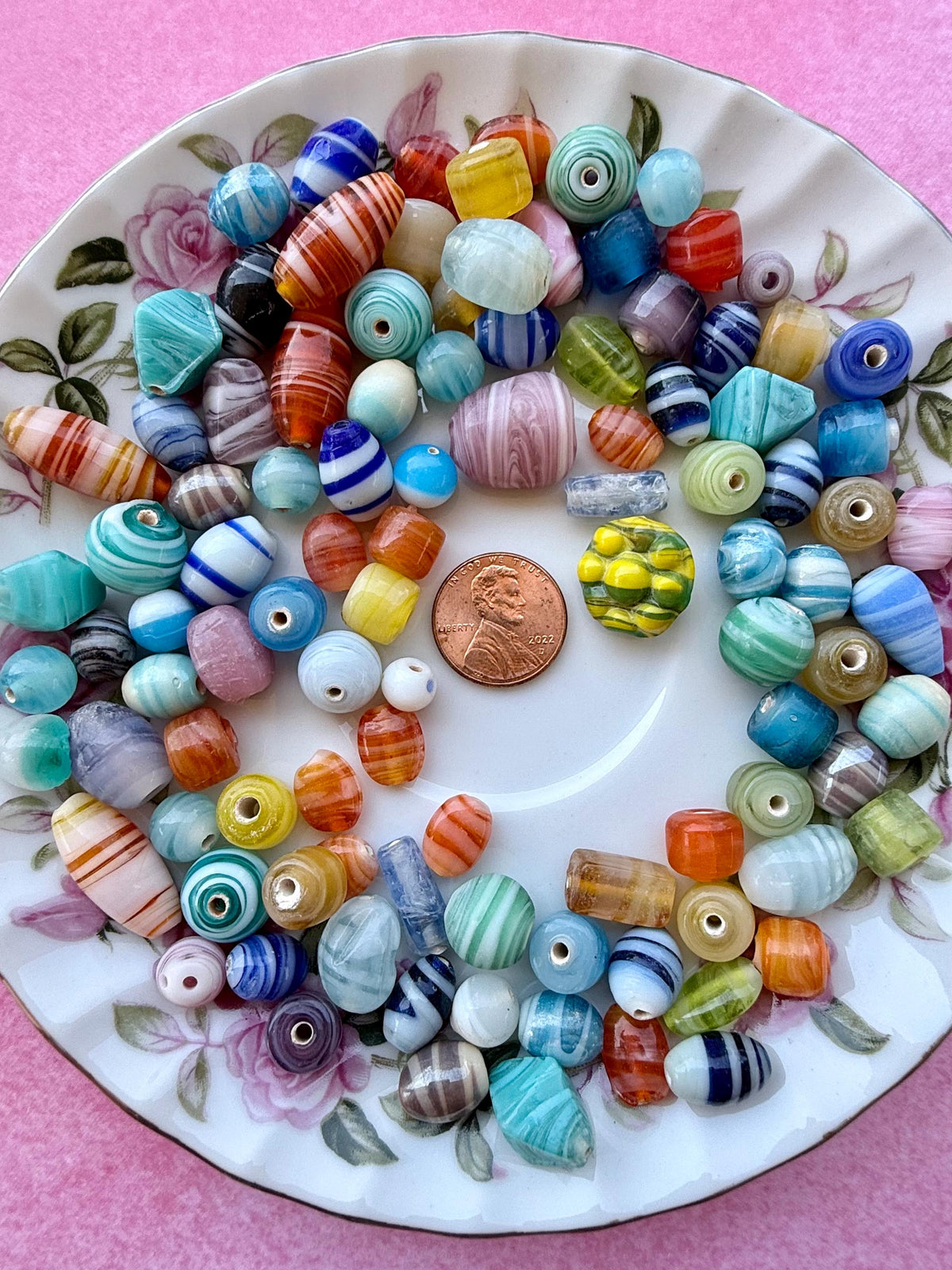 1/2 lb Retro Candy Glass Bead Mix – Assorted Striped & Colorful Glass Beads, Vintage Style Bead Soup, Bulk Jewelry Making Beads