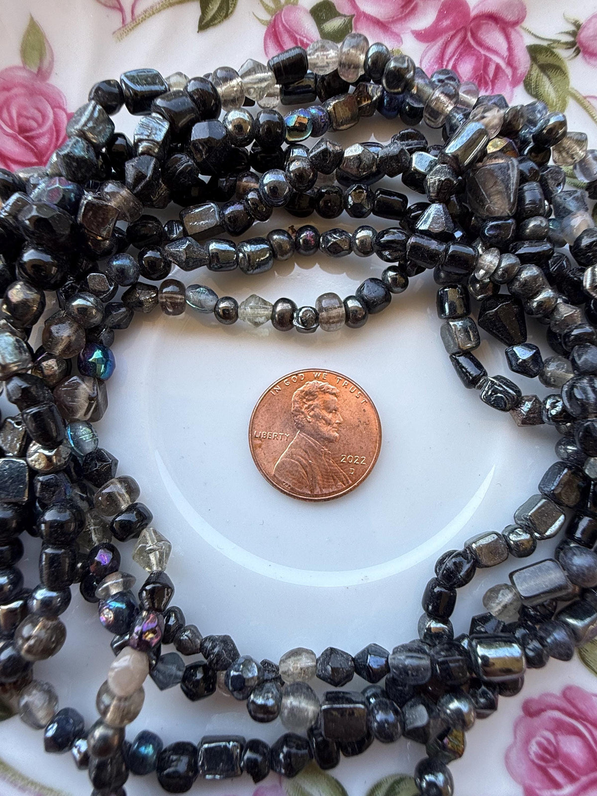 36” Midnight Steel Glass Bead Strand Mix | 4-7mm Small Assorted Glass Beads