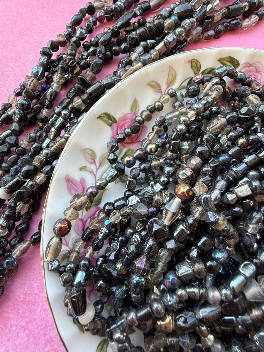 36” Midnight Steel Glass Bead Strand Mix | 4-7mm Small Assorted Glass Beads