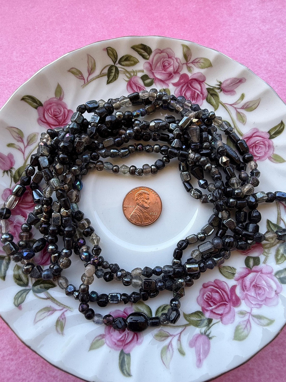 36” Midnight Steel Glass Bead Strand Mix | 4-7mm Small Assorted Glass Beads