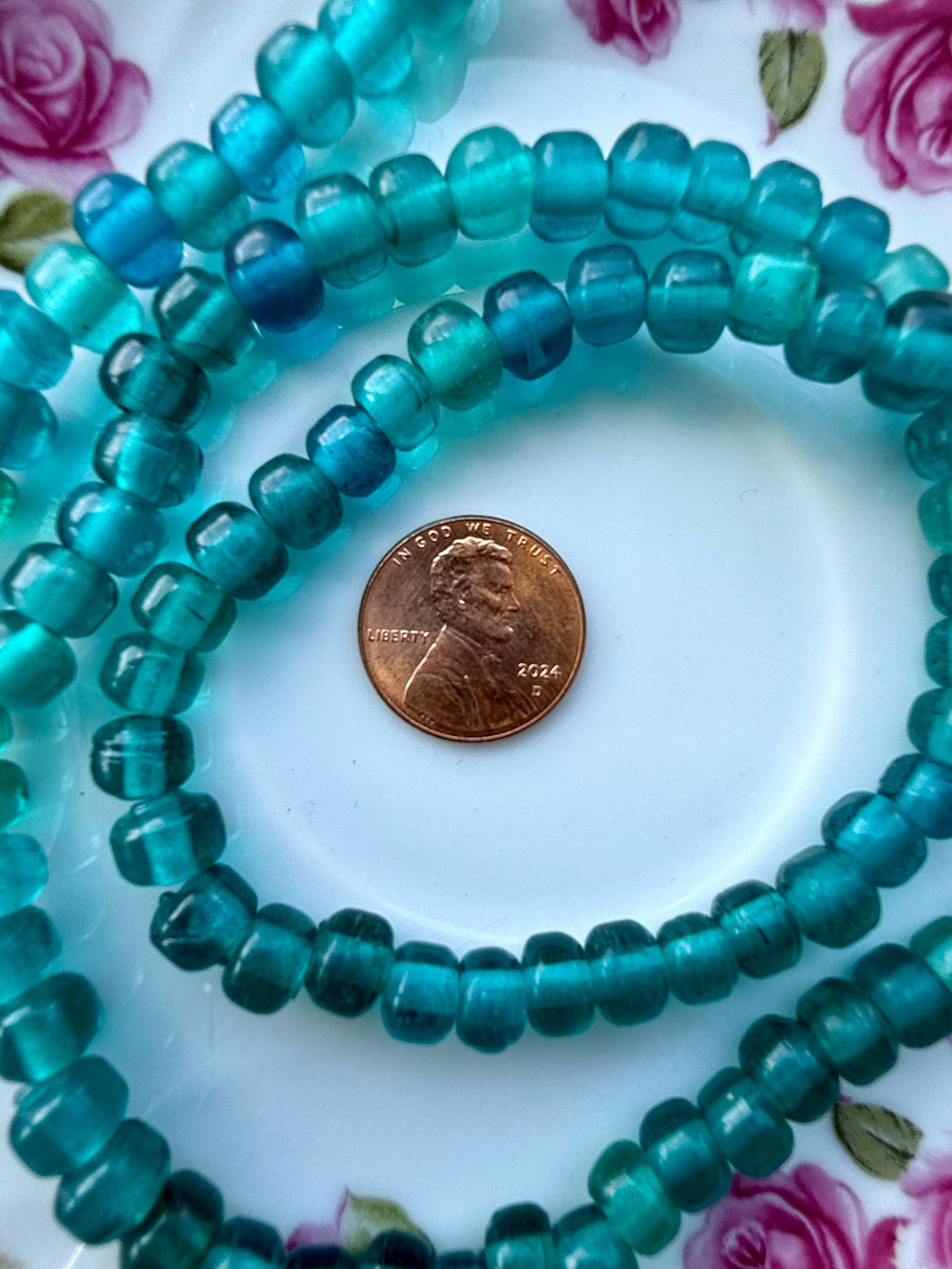 36” Emerald Teal Glass Bead Strand - 5-7mm Translucent Aqua Green Beads – Jewelry Making Supplies