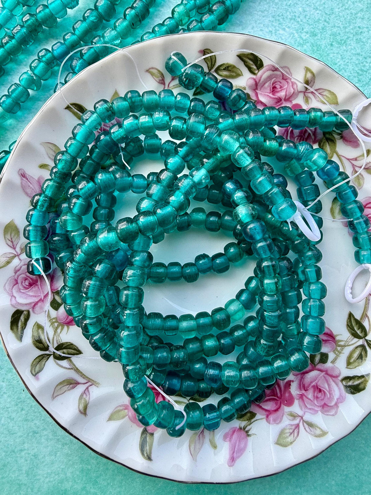 36” Emerald Teal Glass Bead Strand - 5-7mm Translucent Aqua Green Beads – Jewelry Making Supplies