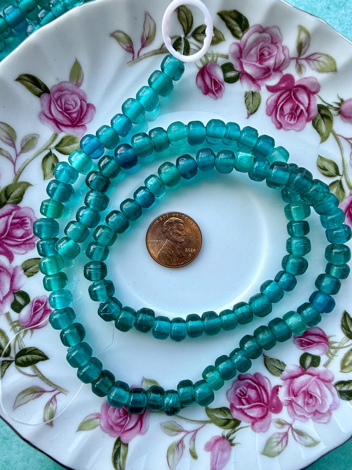 36” Emerald Teal Glass Bead Strand - 5-7mm Translucent Aqua Green Beads – Jewelry Making Supplies