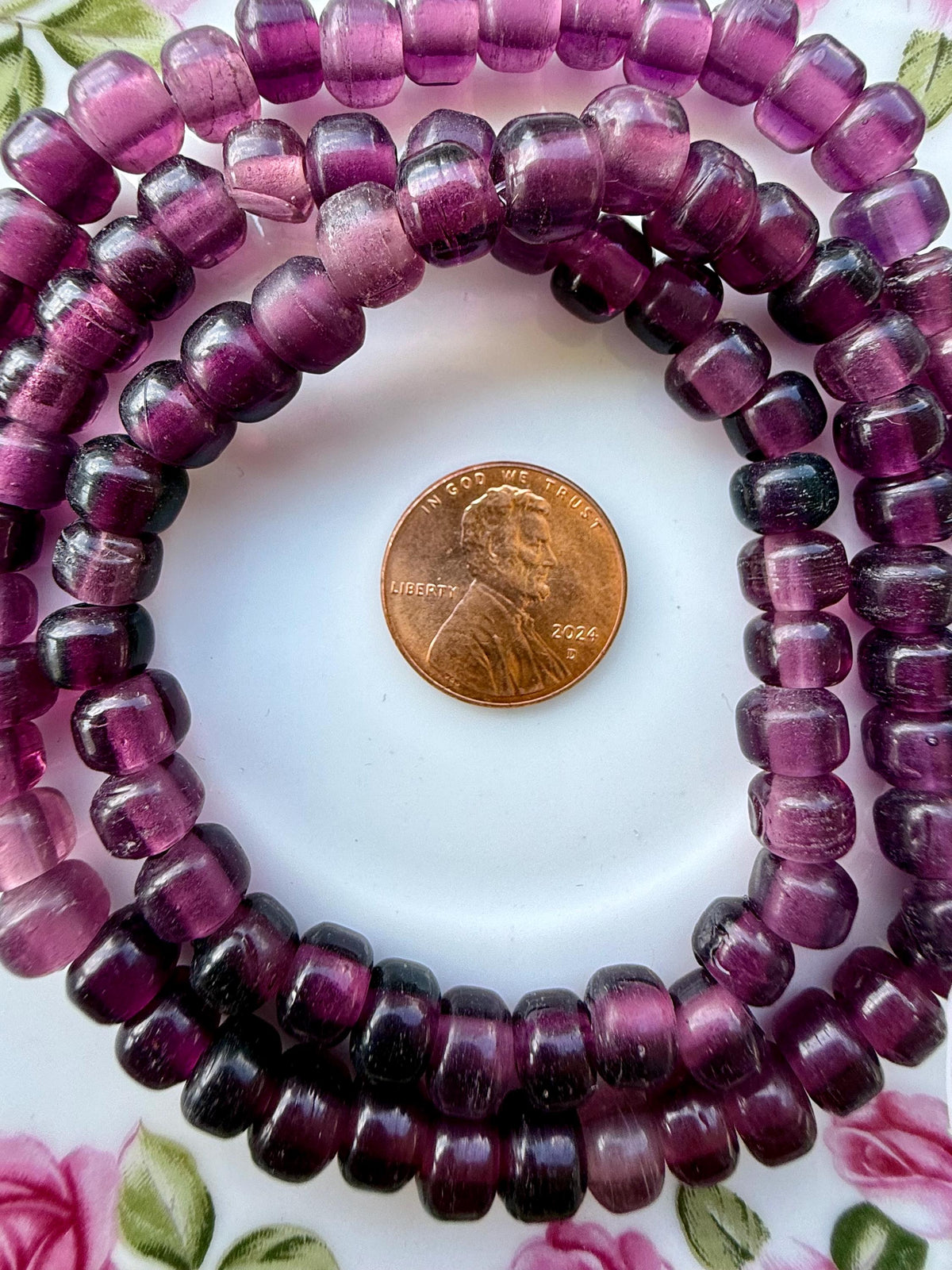 36” Blackberry Wine Glass Bead Strand – 5-7mm - Translucent Plum Purple Beads – Jewelry Making Supplies