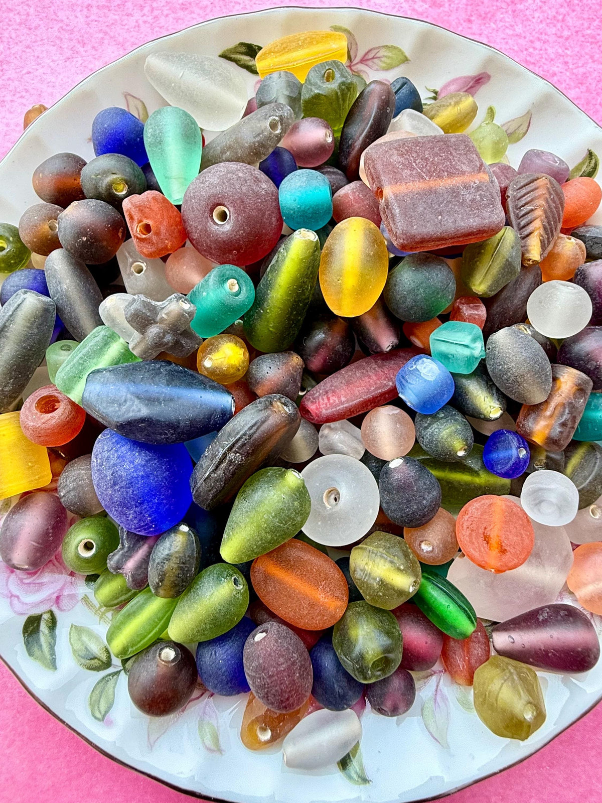 1/2 lb Frosted Treasure Mix Glass Beads - Assorted Random Glass Bead Mix – Bulk Beads for Jewelry Making
