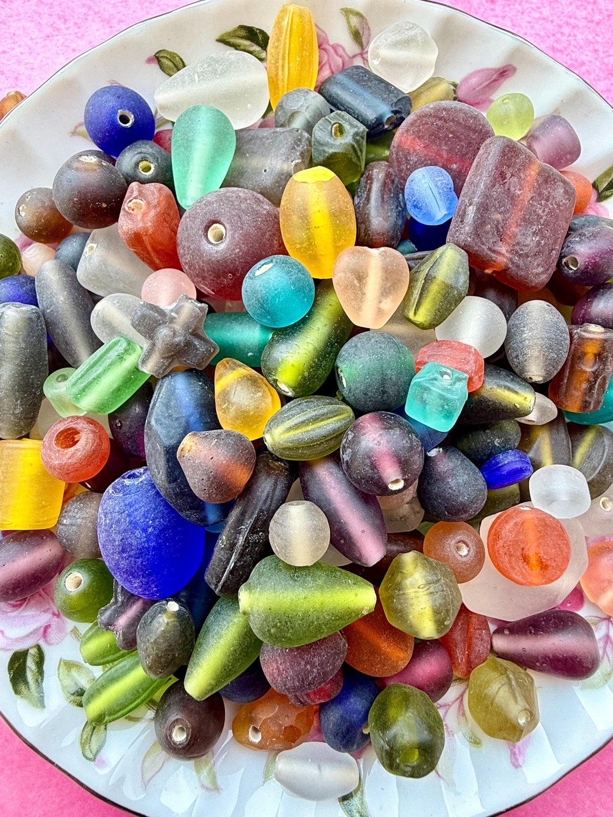 1/2 lb Frosted Treasure Mix Glass Beads - Assorted Random Glass Bead Mix – Bulk Beads for Jewelry Making