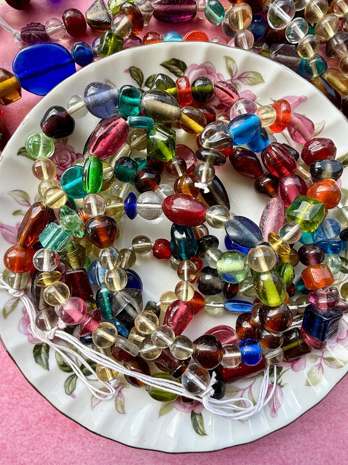 24”  Large Treasure Glass Bead Strand Mix | 7-20mm | Large Assorted Colorful Bead Strands