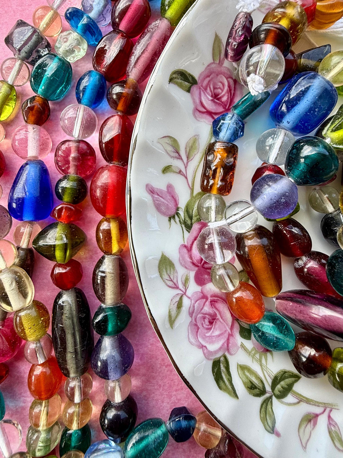 24”  Large Treasure Glass Bead Strand Mix | 7-20mm | Large Assorted Colorful Bead Strands